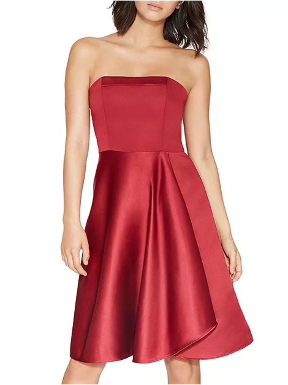 Halston Heritage Strapless Red Satin Fit-and-Flare Dress
